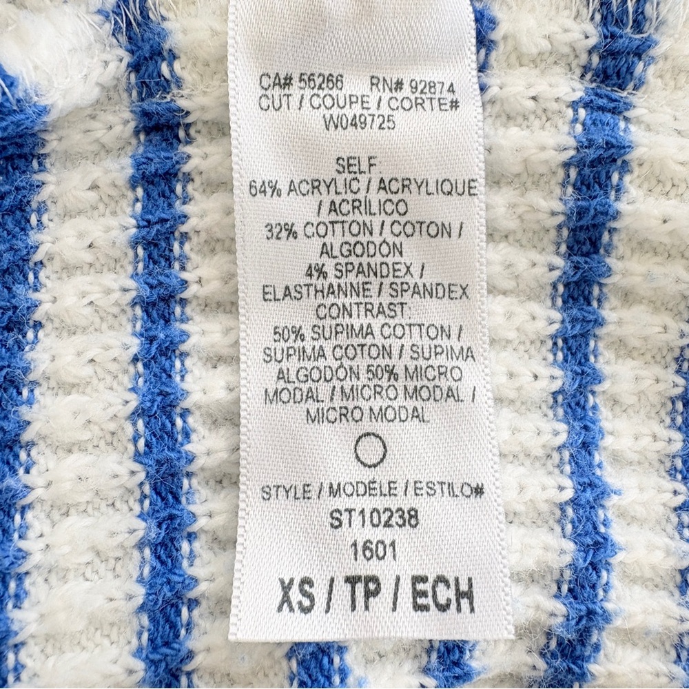 Splendid Ribbed Striped Hoodie XS Supersoft Supima Cotton Modal Knit Blue White - Picture 8 of 9